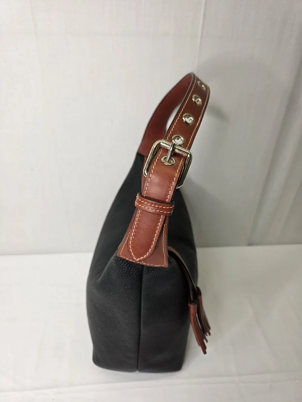 Dooney & Bourke Black Pebbled Leather Hobo Bag Tassel Shoulder Purse